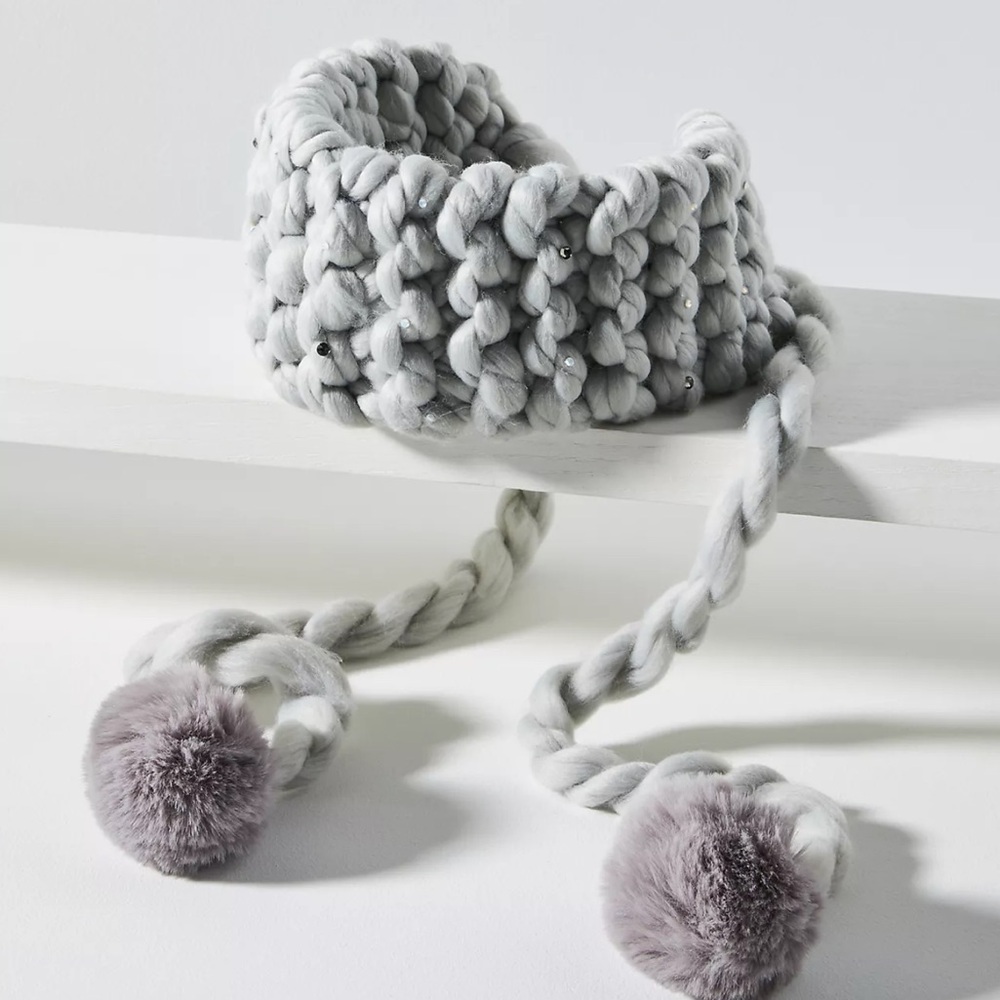 Anthropologie Chunky Knit Embellished Ear Warmer